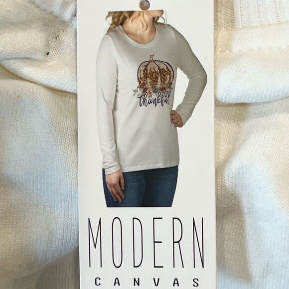 Modern Canvas Fall Pumpkin Thankful Long Sleeve Shirt - Picture 3 of 6